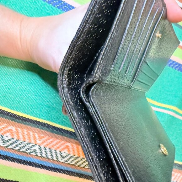 Gucci Vintage GG Monogram Canvas Long Wallet with Gold Studded Leather in Black - Picture 13 of 14